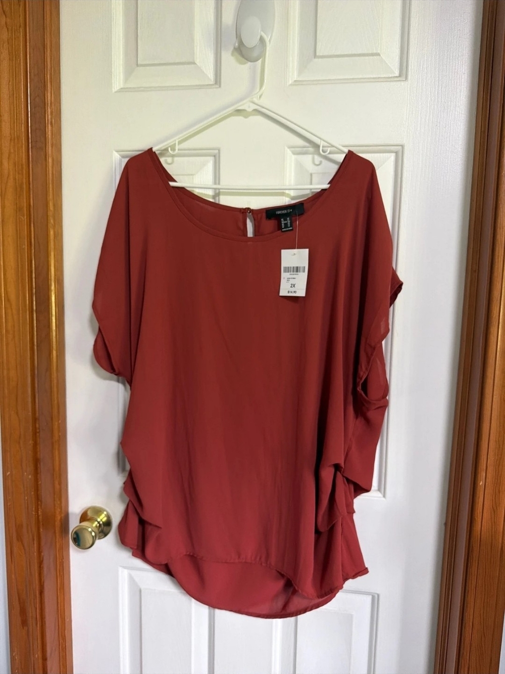 Forever 21 Rust Red Draped Short Sleeve Blouse